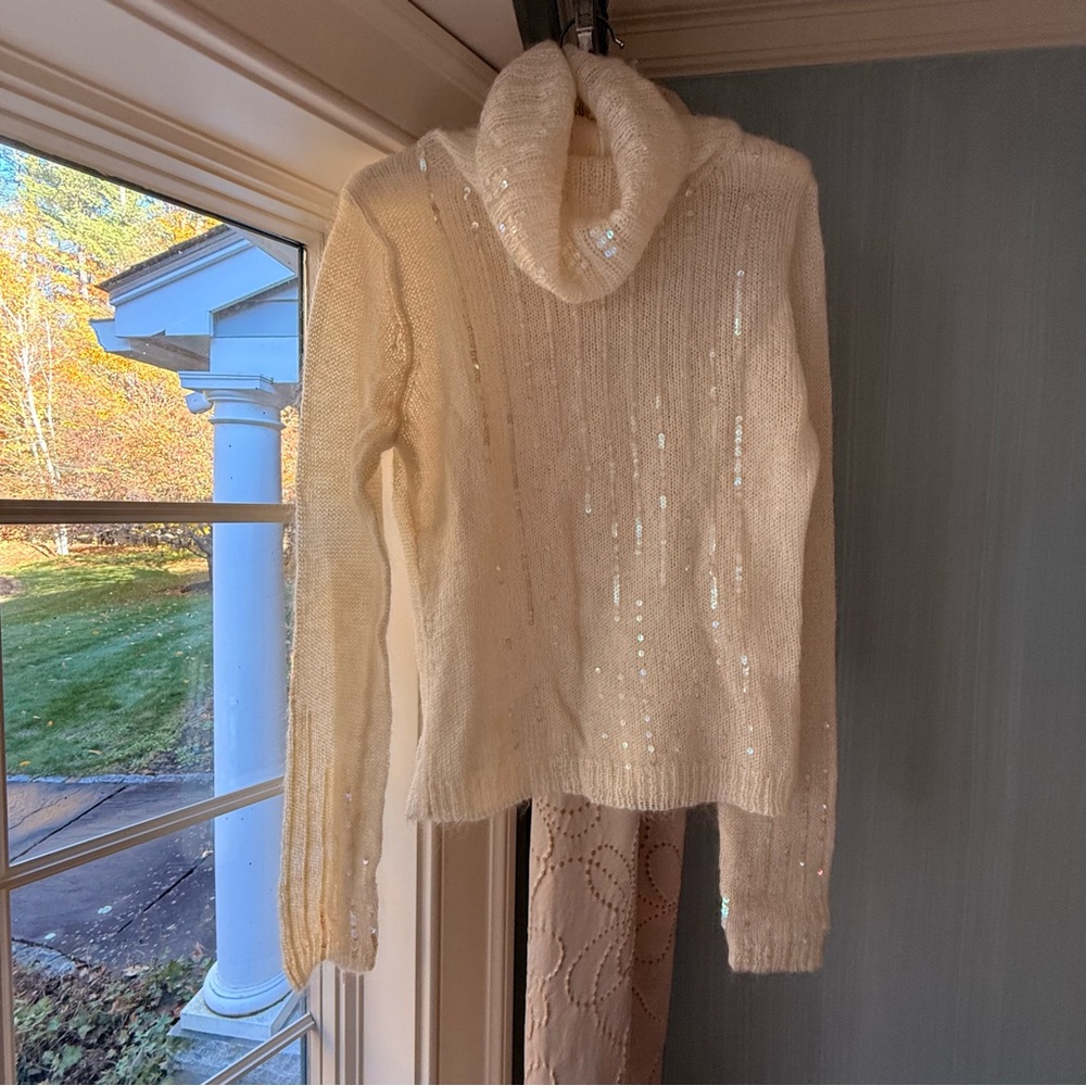 Moda International Cream Cowl Neck Sweater with Sequins
